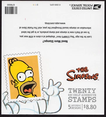 Scott #4403b 44¢ Simpsons Booklet of 20 Stamps - MNH Homer on Back - Image 1 of 2