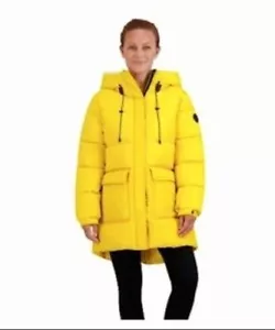 Madden Girl Long Puffer Jacket Coat Sherpa Hooded Size XLarge Color Yellow NWT - Picture 1 of 9