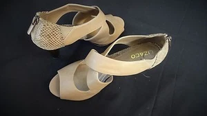 Shoes Nuetral Tan Zipper 4" Heels by LIZ & CO Comfy Strappy Reptile Print - Picture 1 of 11