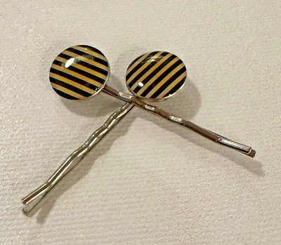 Black & Yellow Striped Hair Pins Set of 2 - Image 1 of 4