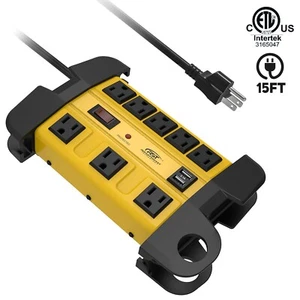 8-Outlet Heavy Duty Power Strip with 2 USB,Surge Protector,15Ft Cord, ETL Listed - Picture 1 of 6