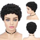 Women's Short Curly Wig w/Bangs Pixie Cut 150% Density Black Synthetic Hair