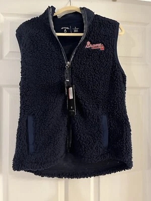 Antigua Women’s size large Full Zip Blue Fleece Vest Atlanta Braves MLB NWT - Image 1 of 4