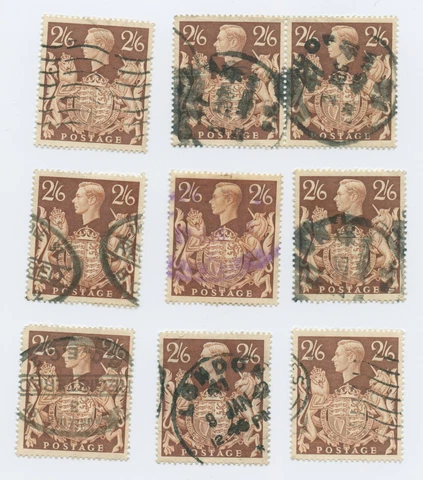 LOT OF 9 STAMPS - GB KGVI 1939 2/6d Brown Used SG476 w/ PAIR Cover