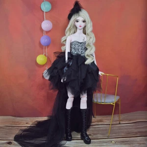 1/3 BJD Doll 62cm Height Girl Doll with Black Dress Blond Wig Grey Eyes Full Set - Picture 1 of 20