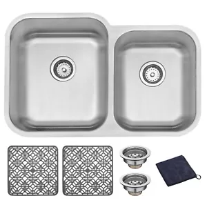 DIRECTUNIT 32 Inch Undermount Kitchen Sink 18 Gauge Stainless Steel Double Bowl - Picture 1 of 18