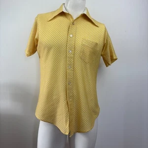 Vintage 70s Bonds Disco Shirt Yellow Polka Dot Short Sleeve Dagger Collar Mens S - Picture 1 of 14