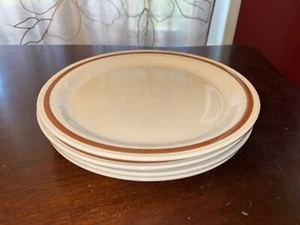Set 4 Sanibel Stoneware Japan Autumn Collection Dinner Plates Brown Stripe 10.5” - Picture 1 of 4