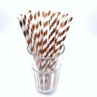 Pajitas de papel oro rosa boda cumpleaños baby shower gallina fiesta bebida vajilla Foto 1 de 3