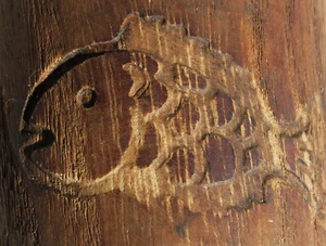 Japanese Fishing Float WOODEN One (1) Single Cylinder FISH Kanji-Mark(s) USA BZ - Picture 1 of 10