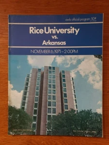 1971 Rice Owls Vs Arkansas Razorbacks College Football Program NM - Picture 1 of 2