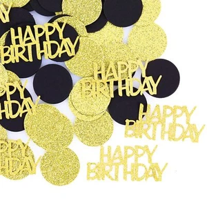 Happy Birthday Party Confetti for Table Glitter Black and Gold Birthday Table... - Picture 1 of 7