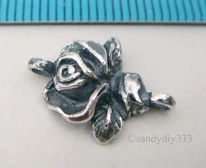 2x ANTIQUE STERLING SILVER ROSE LINK CONNECTOR BEAD 16.4mm #838 - Picture 1 of 2