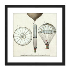 Garnerin First Parachute 1797 Diagram Illustration Square Framed Wall Art 9X9 In