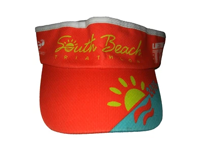 HeadSweats SOUTH BEACH TRIATHLON Red TRI RUNNING VISOR Athletic Hat Gym Gear Cap - Image 1 of 4