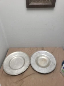 Set of 2 Vintage Farberware Wrought Aluminum Serving Tray Bowl Platter Floral - Picture 1 of 16