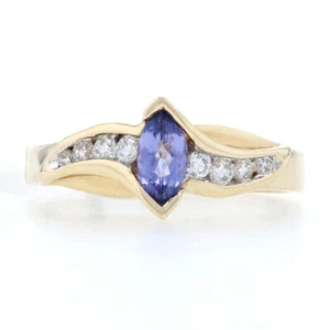 Kallati Tanzanita y Diamante Tipo Bypass Anillo - Oro Amarillo 9k Corte Marquesa - Imagen 1 de 9