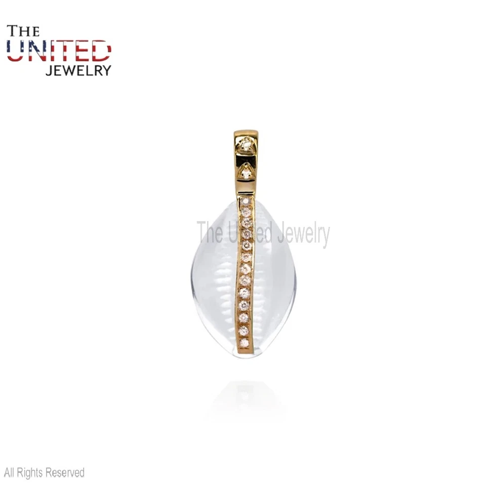 Ciondolo conchiglia di cowrie in argento sterling fatto a mano con pavè di di... - Immagine 1 di 1