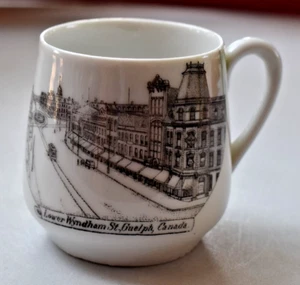 1 ~VTG Guelph Ontario Demitasse Coffee Mug Lower Wyndham St., RARE PRINT ERROR - Picture 1 of 6
