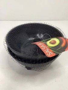 Salsa Dip Bowls Black Plastic Serving Chips Taco Dipping Sauce Dish Set of 2 - Picture 1 of 5