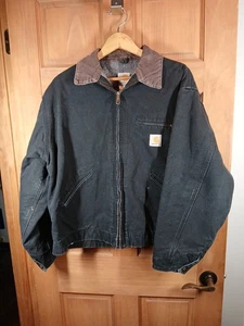 Vtg J01 Carhartt Detroit Black Canvas Jacket Blanket Lining 50 Reg. Made In USA - Picture 1 of 18
