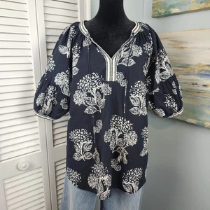 Camicetta My Danielle L nera bianca floreale contadina boho prateria cotone cravatta collo - Foto 1 di 8