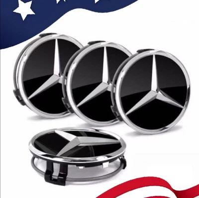 Black Set of 4 X 75mm 2.95in Wheel Center Caps Most Models Fit For Mercedes Benz Foto 1 de 4