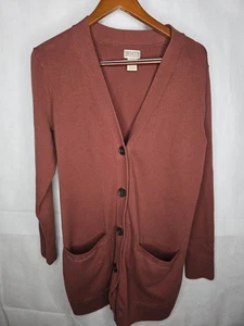 Duluth Trading Co Cardigan Sweater Rust Red Mid-Length Pockets Outdoor Fall M - Picture 1 of 21