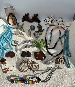 Western Cowboy Native American Beads Necklace Pendant Earrings Craft Jewelry Lot - Picture 1 of 24