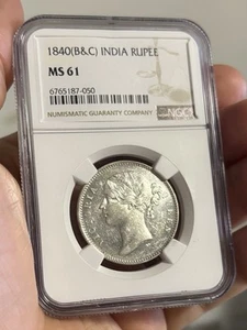 British India 1840 (B&C) Rupee Silver NGC MS 61 - Picture 1 of 2