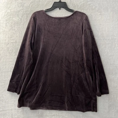 J Jill 女式毛衣上衣紫色纯色大号涤纶混纺长袖套衫 — 第 1/4 张图片