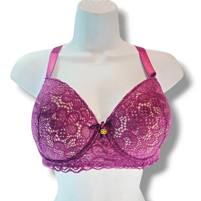 Daisy Fuentes 聚拢文胸钢圈蕾丝覆盖勃艮第尺寸 38C 金色小饰品 — 第 1/4 张图片