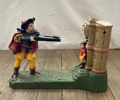 VNTG Book of Knowledge Cast Iron Coin Bank William Tell Apple Collectible Repro - Image 1 of 4