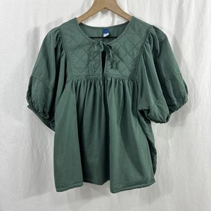 Top boho campesino manga abullonada acolchado verde marino antiguo para mujer talla L - Imagen 1 de 7
