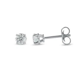 Pendientes de tachuelas solitario de diamantes de corte redondo de oro blanco de 10 K 0,52 quilates TDW - Imagen 1 de 6