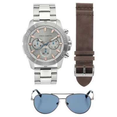 CONJUNTO PRESENTE Vince Camuto relógio masculino de aço inoxidável com óculos de sol VC/1147GYSVST - Imagem 1 de 4