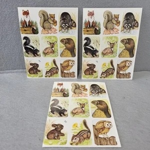 Vintage "Forest Critters" Tiere Aufkleber Waschbär Fuchs Hase realistisch 3 Blatt - Bild 1 von 7