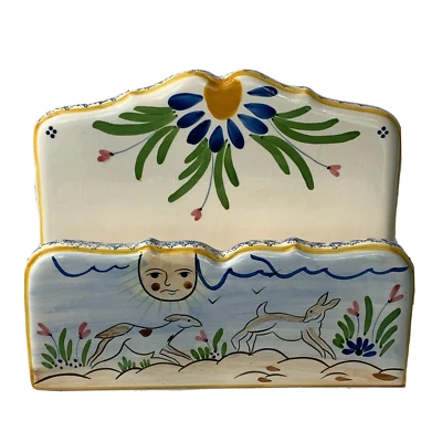 Ceramic Hand Painted Table Top Letter Holder   8.75 X 3 X 7"  Sun and Deer - Image 1 of 4