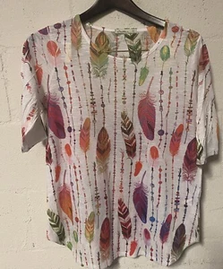 Cactus Rhinestone Feather Wonens Small Blouse Top Shirt - Picture 1 of 5