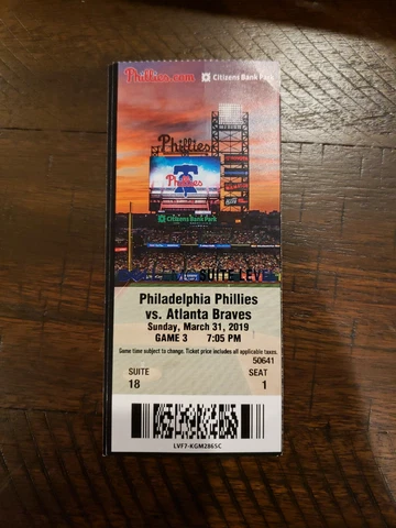 Bryce Harper 2nd HR as Philadelphia Phillies FULL TICKET STUB 3/31/2019 Cover