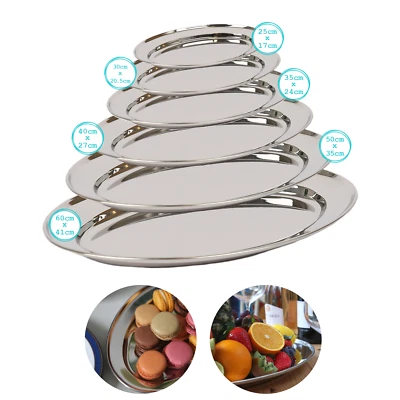 Stainless Steel Serving Platter Oval Food Serving Tray Snack Dish Plate 1/3/6PK - image 1 of 2
