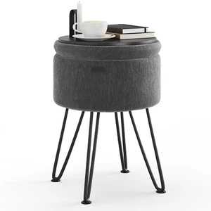 StorageBud Textured Velvet Storage Ottoman, Round Ottoman w/ Storage for Vanity - Picture 1 of 29