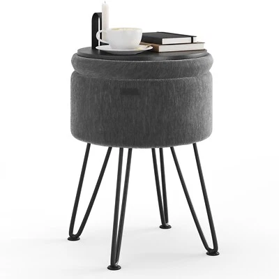 StorageBud Textured Velvet Storage Ottoman, Round Ottoman w/ Storage for Vanity - Image 1 of 4