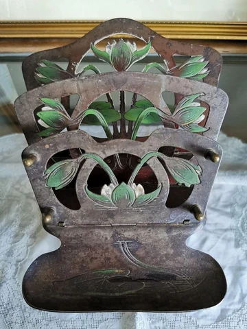Antique German art nouveau lotus relief folding letter stand Cover