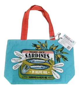 Trader Joe’s Bag Canvas Reusable Heavy Cotton Tote Sardine Shopping Sardines NEW - Picture 1 of 5