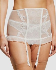 $147 Lise Charmel Women's White Lace La Beaute Waspie Suspender Belt Size S