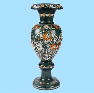 18" Green Marble Flower Vase with Malachite Inlay & Sheep Work –KPSTONECRAFT - Picture 1 of 5