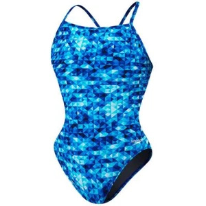 SPEEDO Nano Fracture Flyback Blue White Black Swim Suit NEW Female Girls Sz 26 - Picture 1 of 5