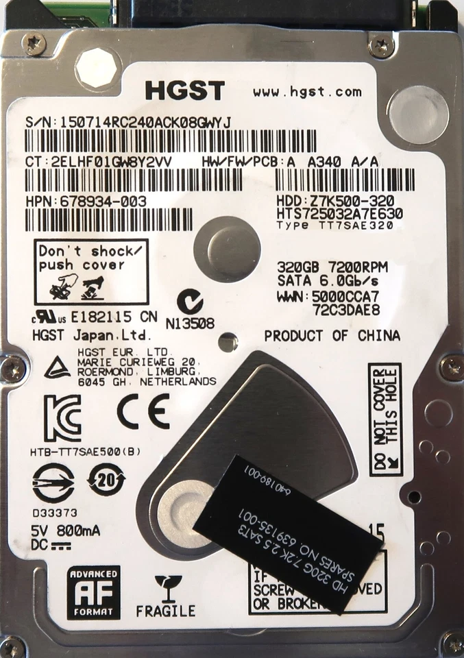 Hitachi HTS725032A7E630 678934-003 7200rpm 6Gb/s 32mb Z7K500-320 2.5 320gb Sata - Image 1 of 1