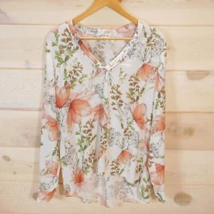 Orvis Women's size M Floral V-neck Blouse 100% Silk White Peach Lightweight - Picture 1 of 11